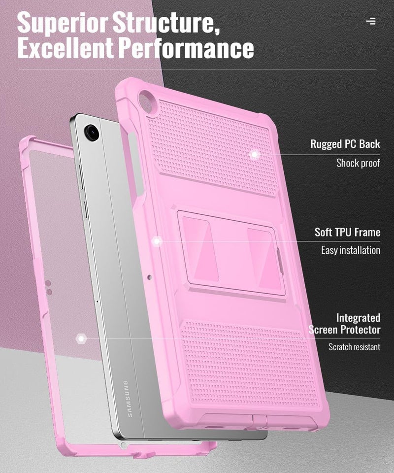 MoKo Case Fit Galaxy Tab A11+ Plus/A9+ 11-Inch 2025/2023, Shockproof Full Body Rugged Stand Back Cover with Built-in Screen Protector for Galaxy Tab A11+/A9 Plus Tablet, Flowers Pink - Image 3